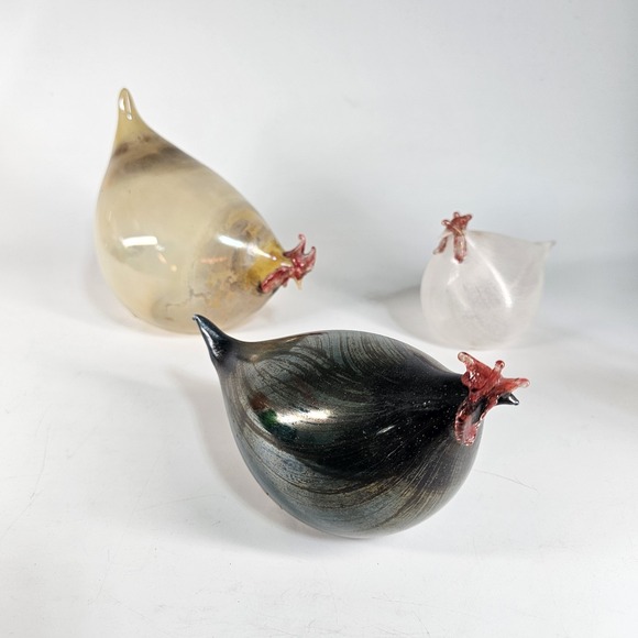 Rene Burri Other - Vintage Rene Burri Mundgeblasen Blown Art Glass Hen Rooster Figurines Lot Of 3